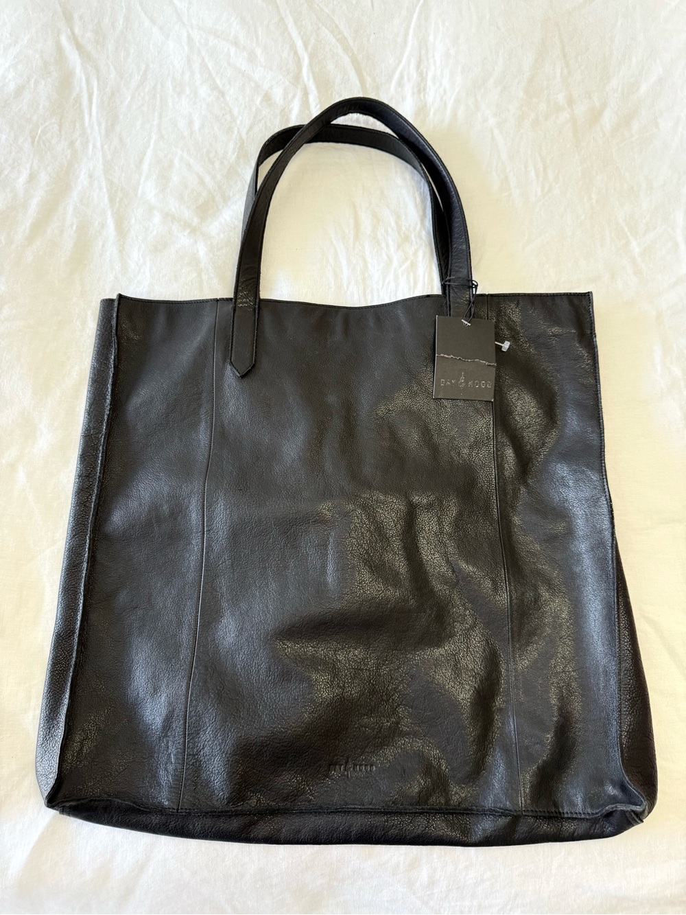 DAY & MOOD | Black Leather Fara Shopper Tote Bag | Slouchy Buttery Soft Minimal